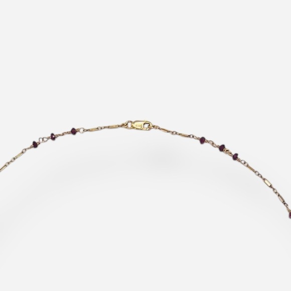 Sundance Catalog Garnet Trios Necklace Gold 14kt Gold Filled 26.5" Red Pink - Picture 4 of 7